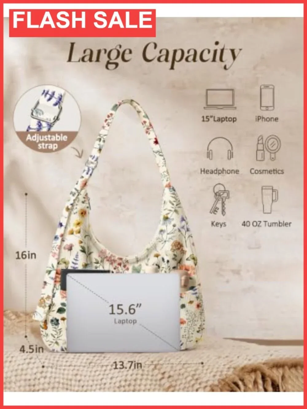 Corduroy Hobo Bag Slouchy Shoulder Crossbody Tote Fits 15in Laptop
